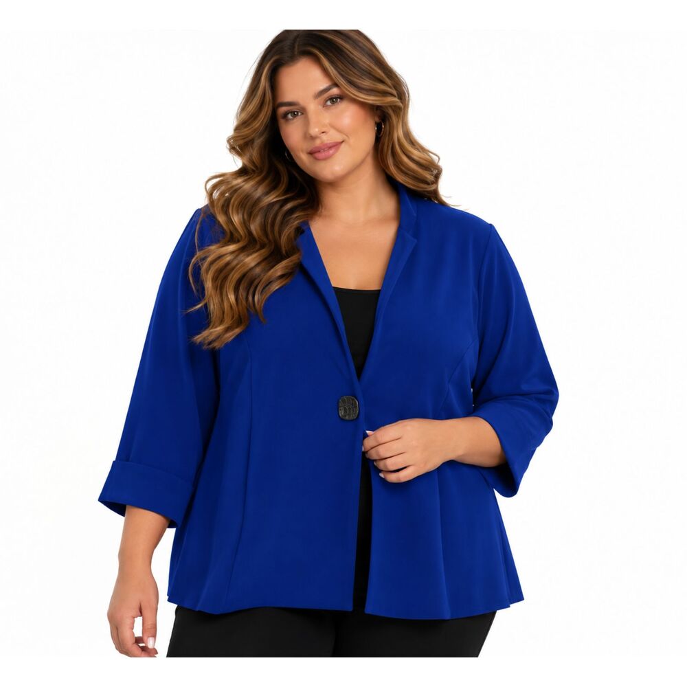 JM Collection Women's XL Royal Blue One Button Longline Blazer Jacket